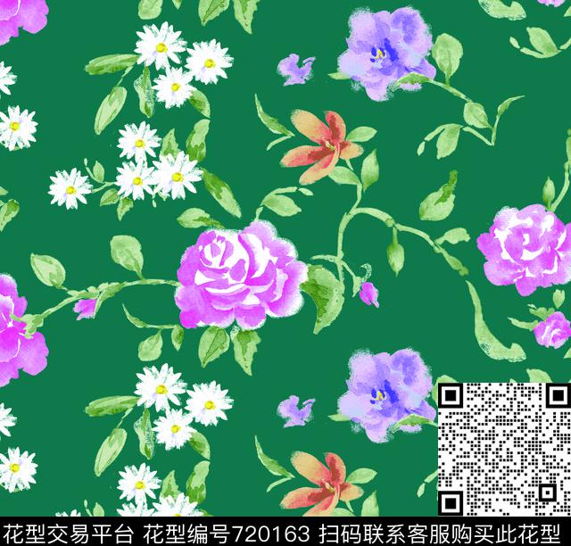 格子抽象花卉数码印花华亿平台下载（图片编号: 720163） - 瓦栏（Walan）