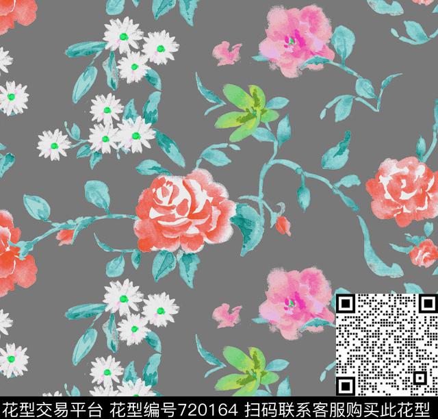 格子抽象花卉数码印花华亿平台下载（图片编号: 720164） - 瓦栏（Walan）