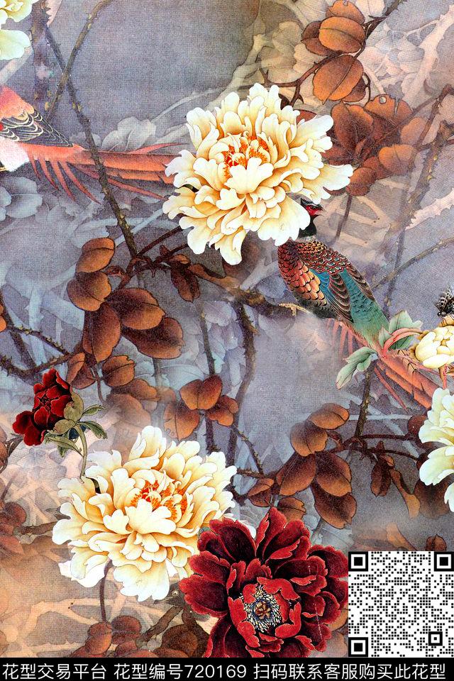 工笔画民族风中国风数码印花华亿平台下载（图片编号: 720169） - 瓦栏（Walan）