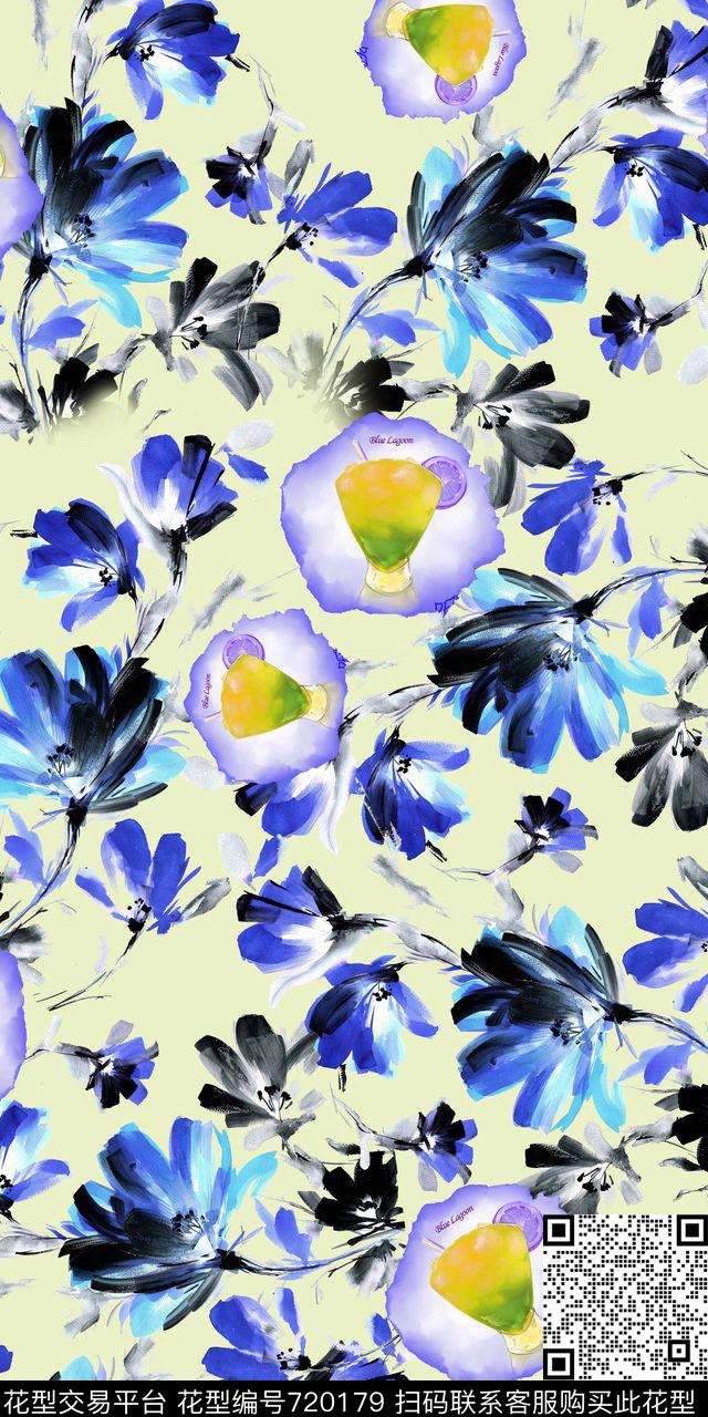 手绘花卉水彩复古数码印花华亿平台下载（图片编号: 720179） - 瓦栏（Walan）