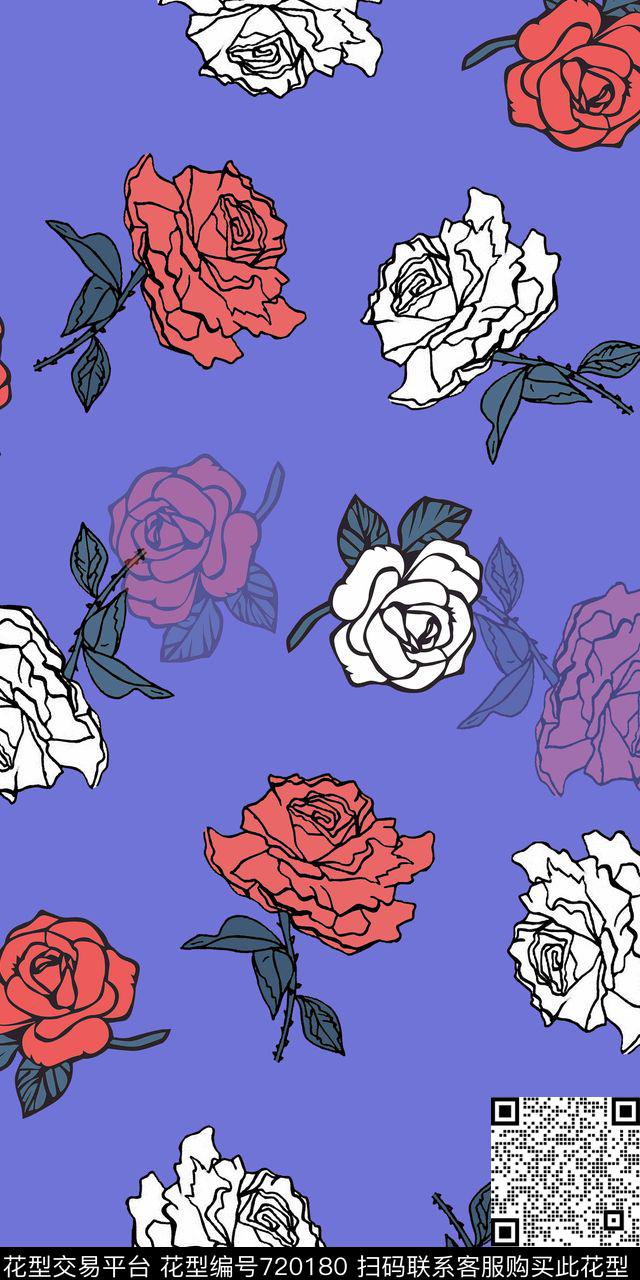 传统色块花时装花传统印花华亿平台下载（图片编号: 720180） - 瓦栏（Walan）