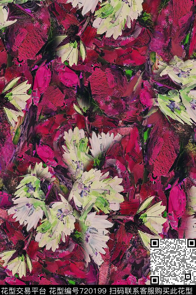 女装花卉抽象数码印花华亿平台下载（图片编号: 720199） - 瓦栏（Walan）