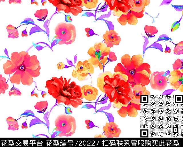 格子抽象花卉数码印花华亿平台下载（图片编号: 720227） - 瓦栏（Walan）