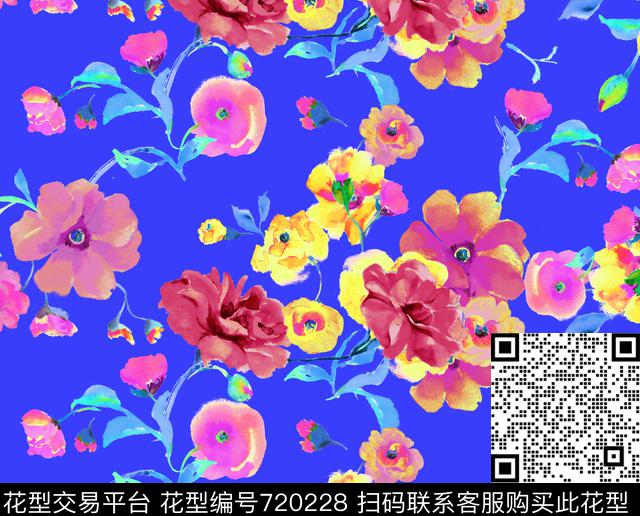 格子抽象花卉数码印花华亿平台下载（图片编号: 720228） - 瓦栏（Walan）