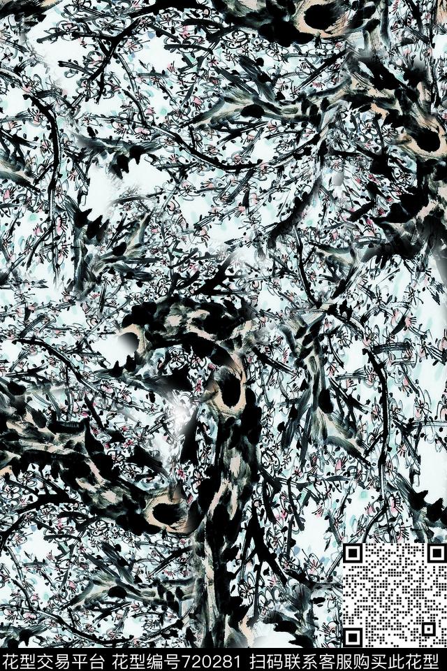 男装水墨中国风数码印花华亿平台下载（图片编号: 720281） - 瓦栏（Walan）