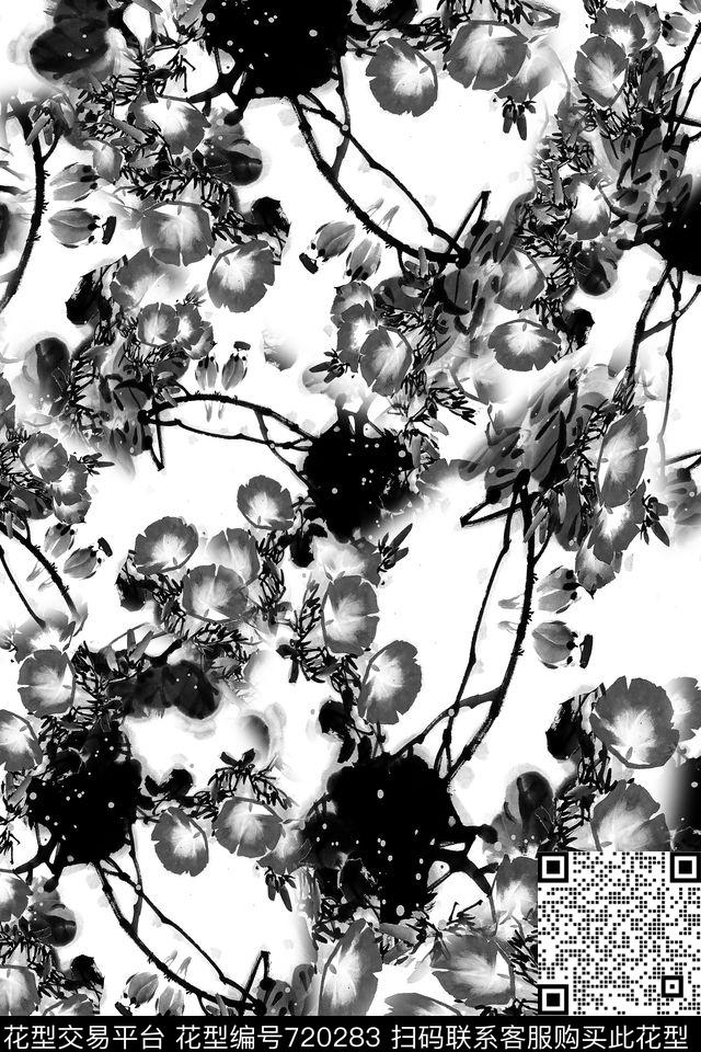 水墨中国风花卉数码印花华亿平台下载（图片编号: 720283） - 瓦栏（Walan）