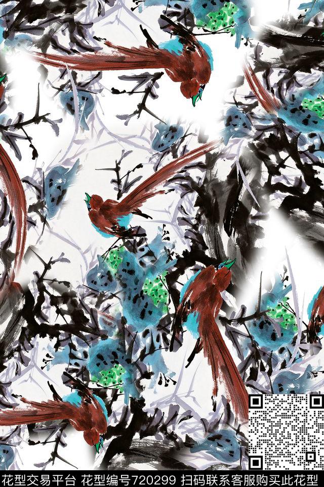 水墨中国风花卉数码印花华亿平台下载（图片编号: 720299） - 瓦栏（Walan）