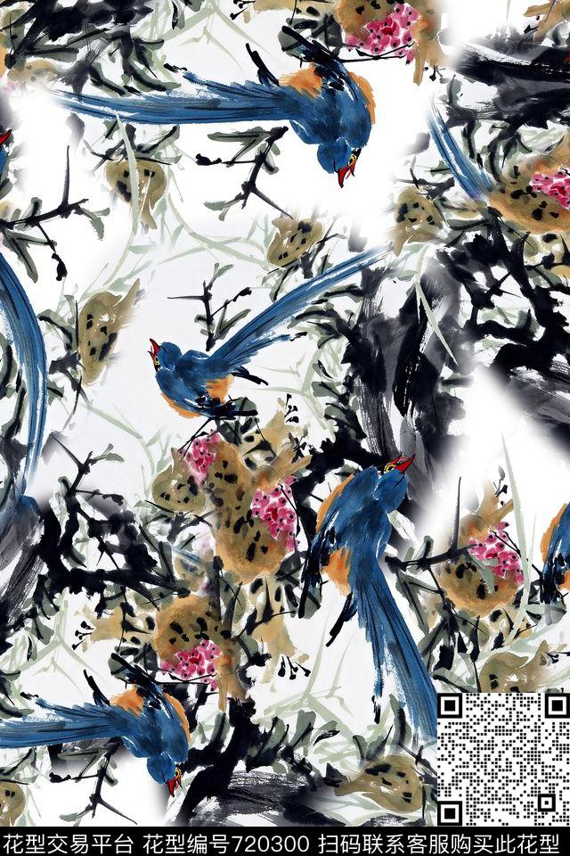 水墨中国风花卉数码印花华亿平台下载（图片编号: 720300） - 瓦栏（Walan）