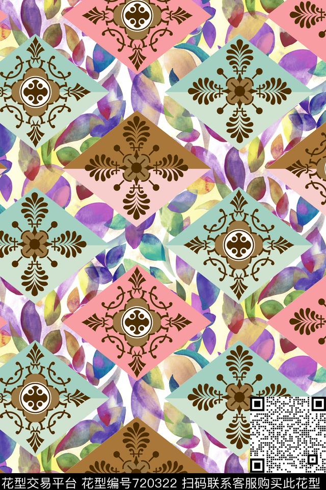 色块菱形几何数码印花华亿平台下载（图片编号: 720322） - 瓦栏（Walan）