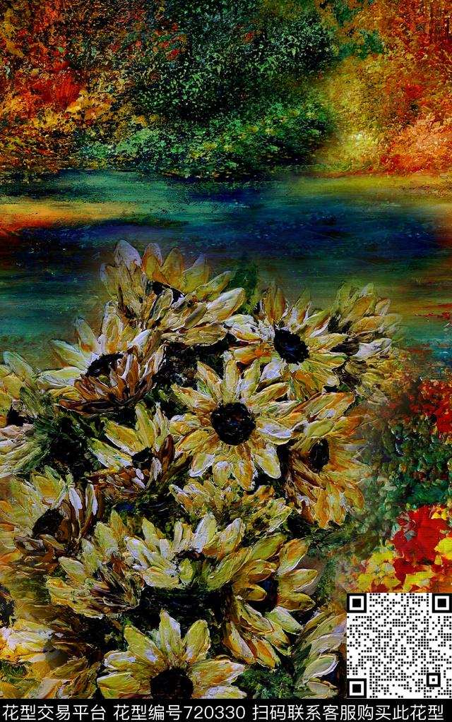 抽象手绘油画数码印花华亿平台下载（图片编号: 720330） - 瓦栏（Walan）