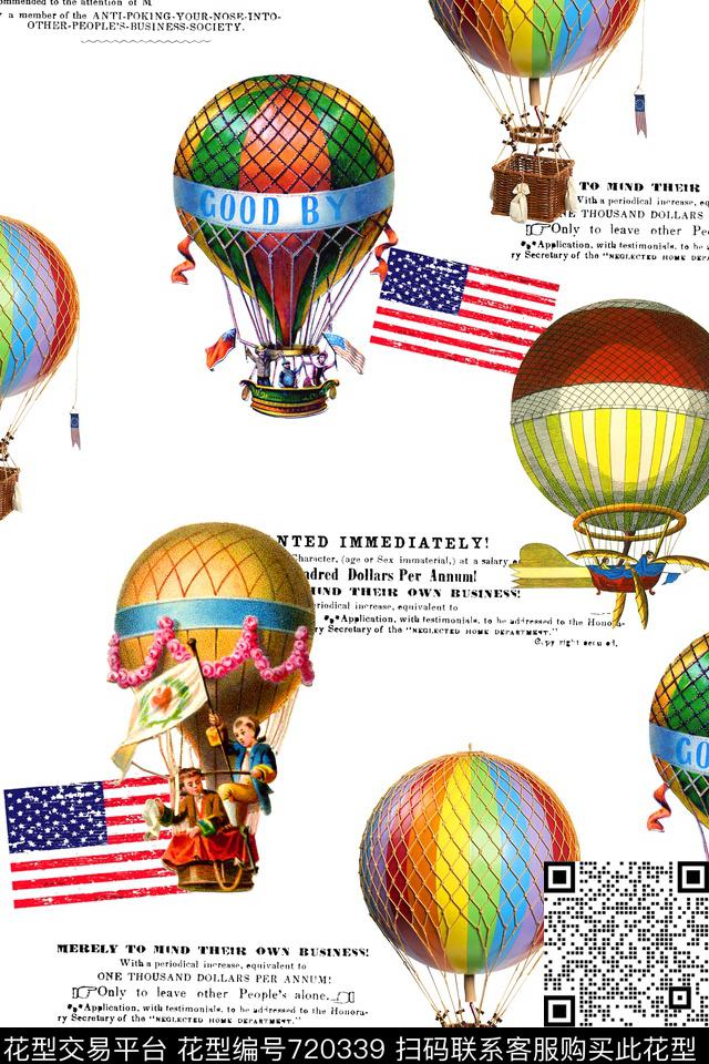 国旗热气球英文数码印花华亿平台下载（图片编号: 720339） - 瓦栏（Walan）