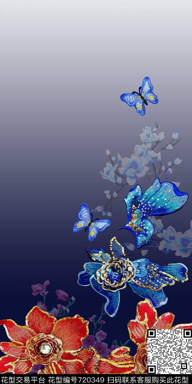 刺绣绣花渐变花卉数码印花华亿平台下载（图片编号: 720349） - 瓦栏（Walan）