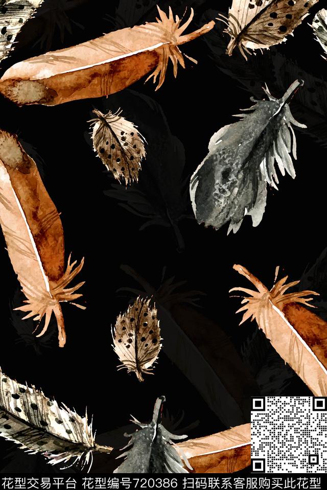 动物纹数码动物类羽毛数码印花华亿平台下载（图片编号: 720386） - 瓦栏（Walan）