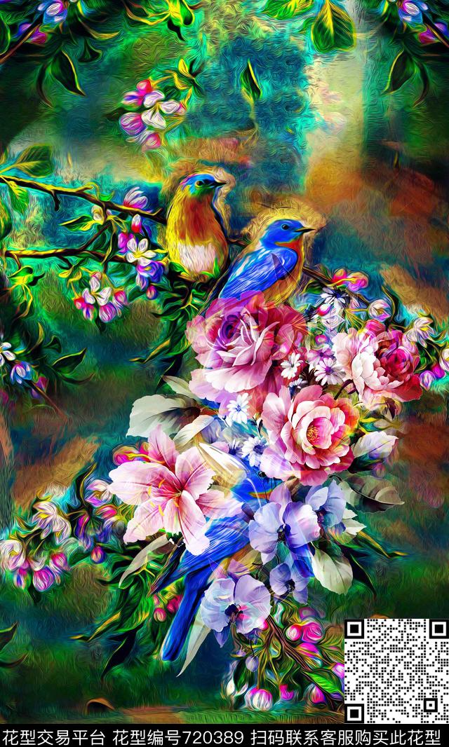 花鸟油画花卉数码印花华亿平台下载（图片编号: 720389） - 瓦栏（Walan）
