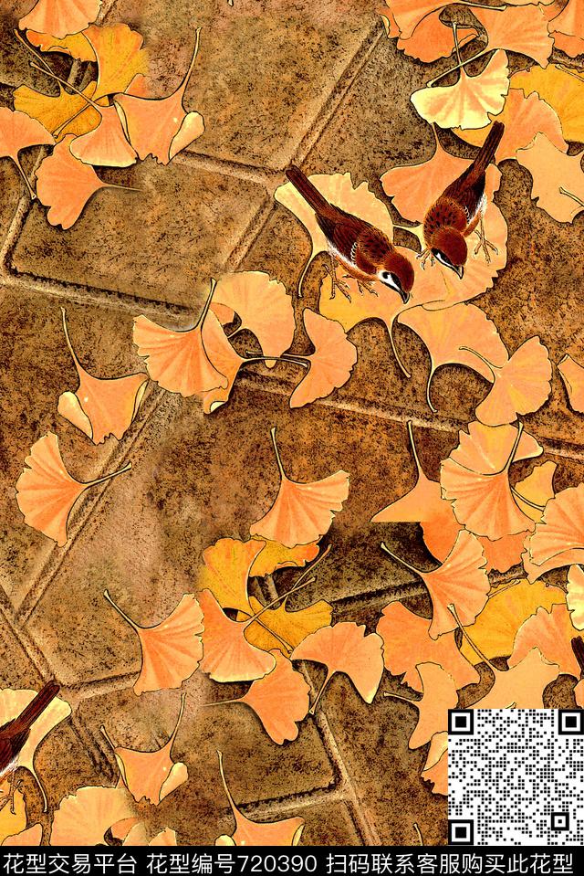 银杏叶树叶叶子数码印花华亿平台下载（图片编号: 720390） - 瓦栏（Walan）