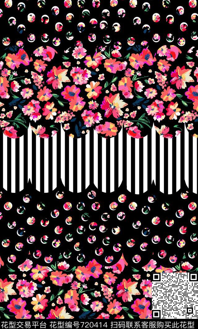 时尚拼接花卉数码印花华亿平台下载（图片编号: 720414） - 瓦栏（Walan）
