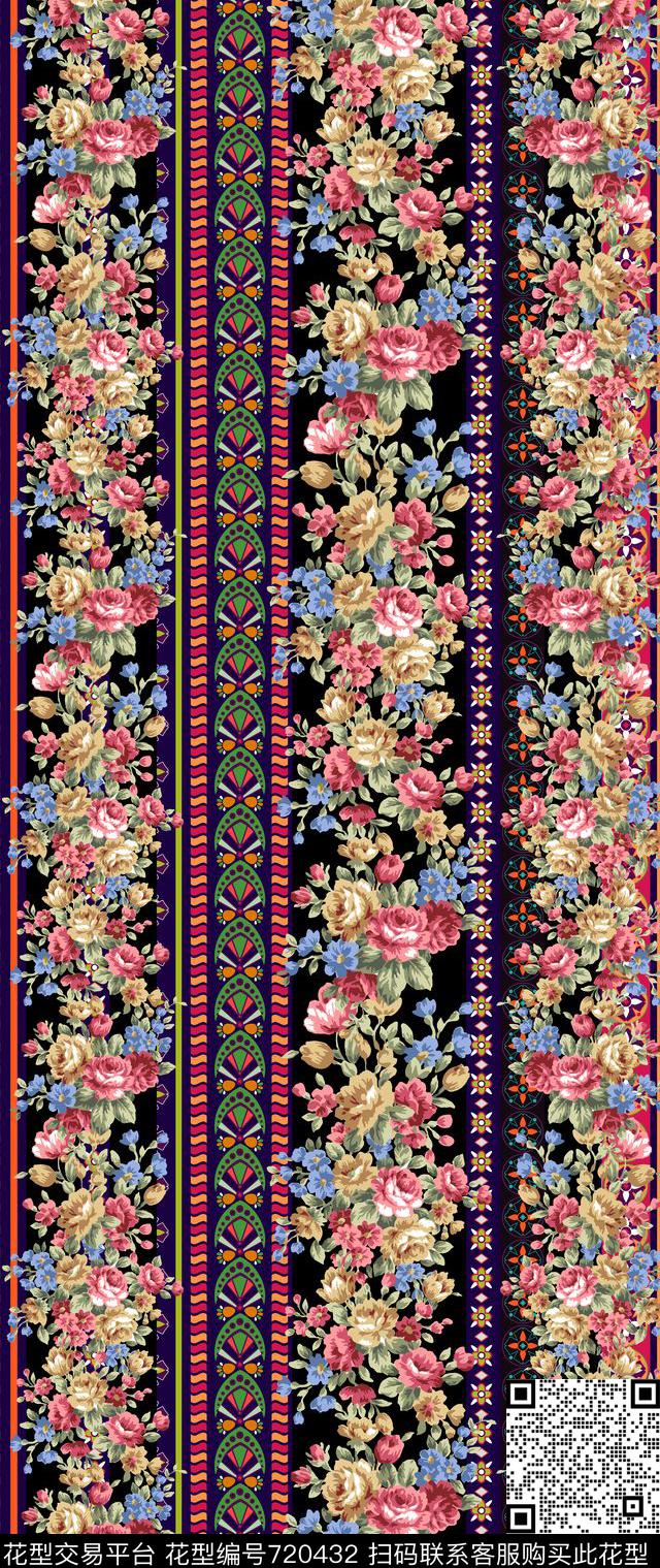 丝巾长巾几何花卉传统印花华亿平台下载（图片编号: 720432） - 瓦栏（Walan）