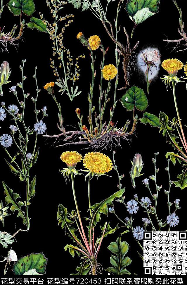 花卉DG手绘数码印花华亿平台下载（图片编号: 720453） - 瓦栏（Walan）