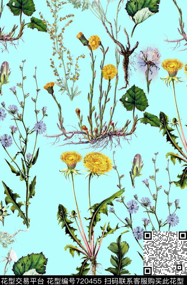 花卉DG手绘数码印花华亿平台下载（图片编号: 720455） - 瓦栏（Walan）
