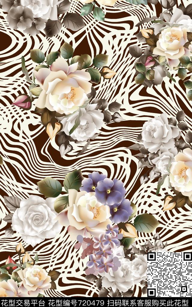 花朵花卉条纹波普数码印花华亿平台下载（图片编号: 720479） - 瓦栏（Walan）