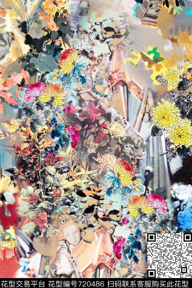 中国风写意国画黄菊花数码印花华亿平台下载（图片编号: 720486） - 瓦栏（Walan）