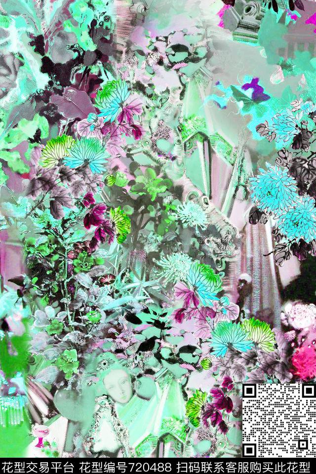 中国风写意国画黄菊花数码印花华亿平台下载（图片编号: 720488） - 瓦栏（Walan）