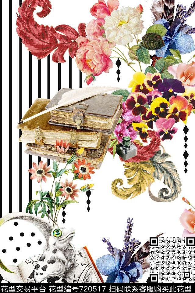 趣味几何欧式花卉几何花卉数码印花华亿平台下载（图片编号: 720517） - 瓦栏（Walan）