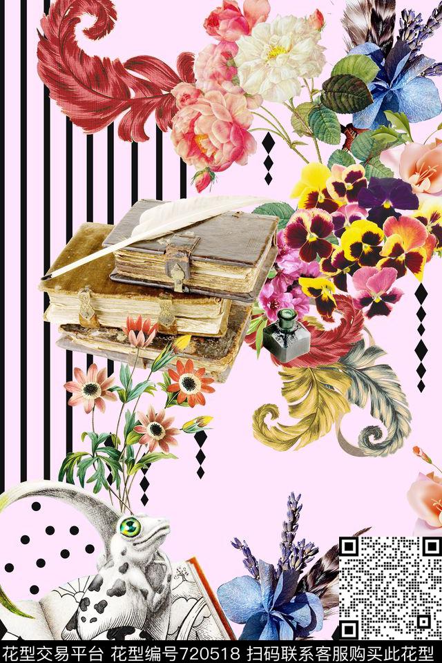 趣味几何欧式花卉几何花卉数码印花华亿平台下载（图片编号: 720518） - 瓦栏（Walan）