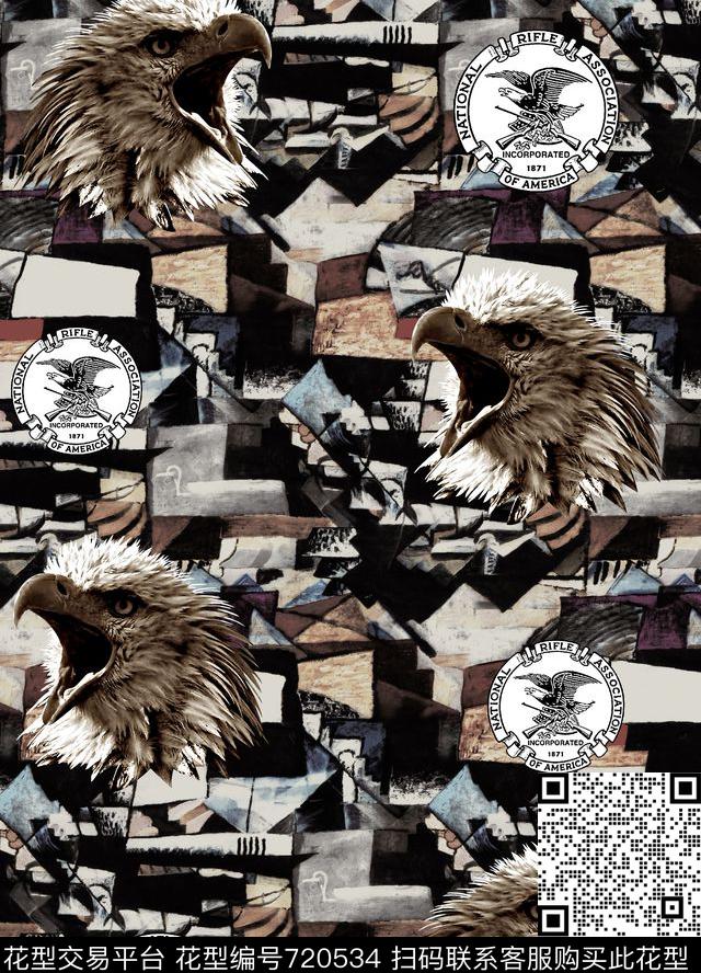 几何拼块纹理老鹰头男装夹克华亿平台数码印花华亿平台下载（图片编号: 720534） - 瓦栏（Walan）