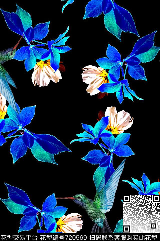 抽象手绘3D植物水彩画花卉数码印花时尚了女装裙子彩绘动物鸟印花欧美大牌复古印花数码印花华亿平台下载（图片编号: 720569） - 瓦栏（Walan）