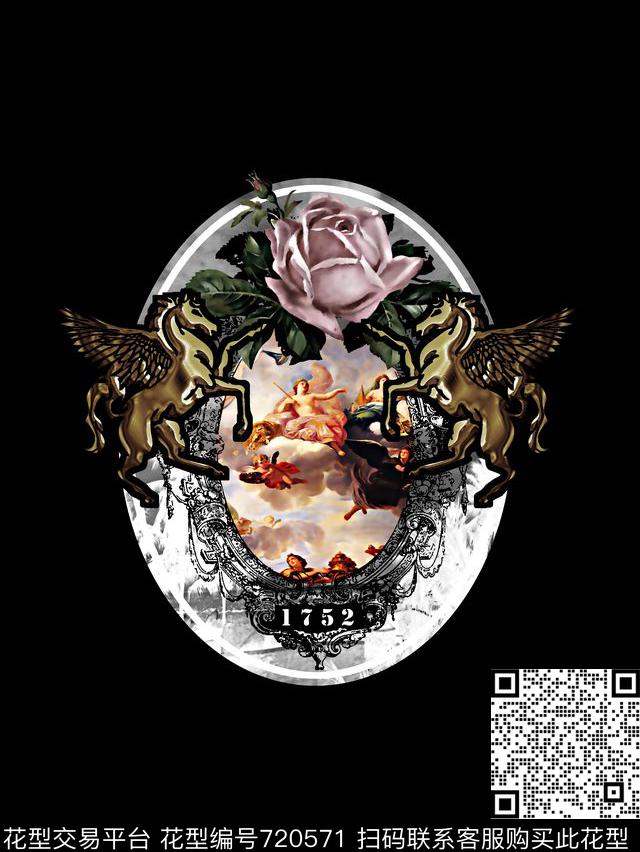 花卉马男装T恤华亿平台数码印花华亿平台下载（图片编号: 720571） - 瓦栏（Walan）