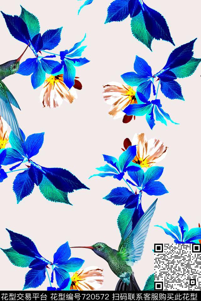抽象手绘3D植物水彩画花卉数码印花时尚了女装裙子彩绘动物鸟印花欧美大牌复古印花数码印花华亿平台下载（图片编号: 720572） - 瓦栏（Walan）