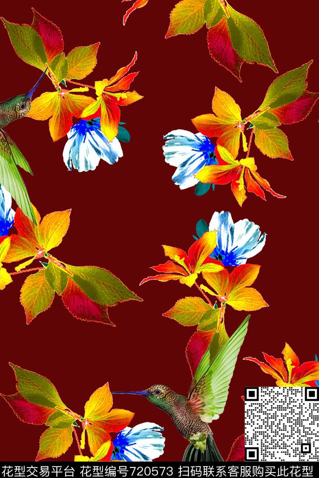 抽象手绘3D植物水彩画花卉数码印花时尚了女装裙子彩绘动物鸟印花欧美大牌复古印花数码印花华亿平台下载（图片编号: 720573） - 瓦栏（Walan）