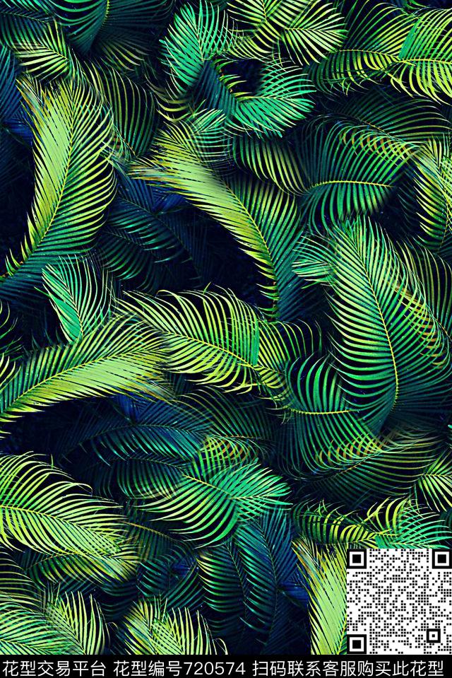 抽象手绘水彩画植物树叶印花时尚潮流女装裙子印花春夏泳装内裤印花数码印花华亿平台下载（图片编号: 720574） - 瓦栏（Walan）