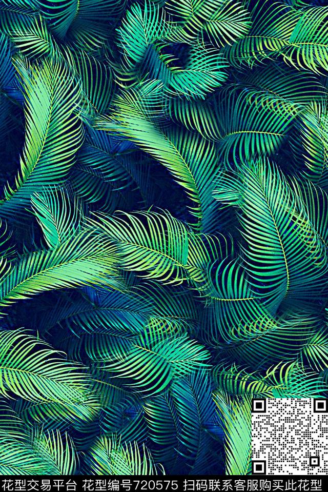 抽象手绘水彩画植物树叶印花时尚潮流女装裙子印花春夏泳装内裤印花数码印花华亿平台下载（图片编号: 720575） - 瓦栏（Walan）