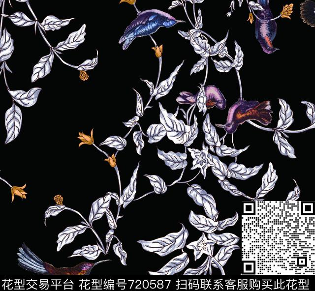 格子抽象花卉数码印花华亿平台下载（图片编号: 720587） - 瓦栏（Walan）