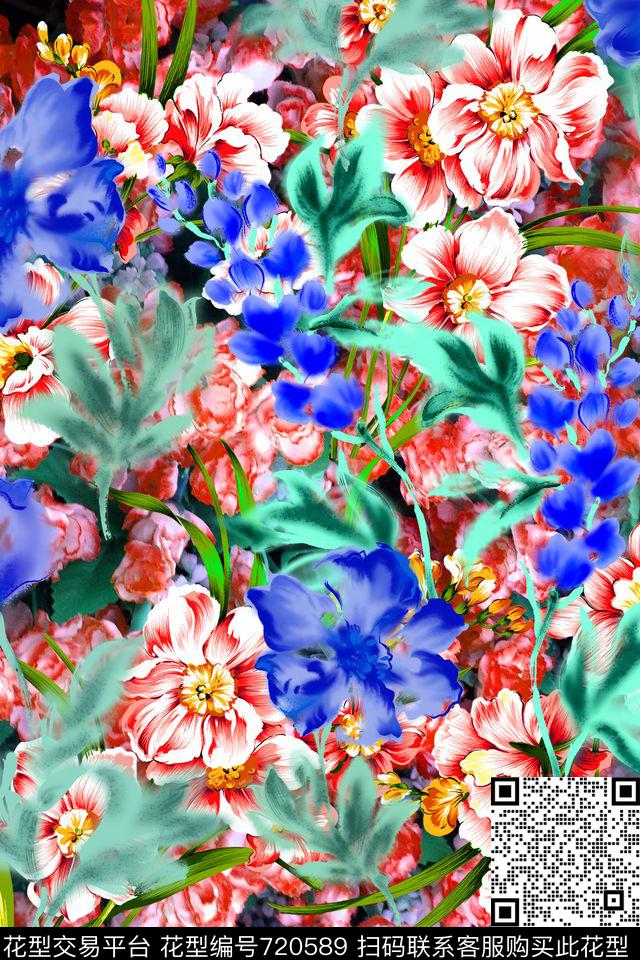 原创水彩画原创手绘大花卉清爽大花卉数码印花华亿平台下载（图片编号: 720589） - 瓦栏（Walan）