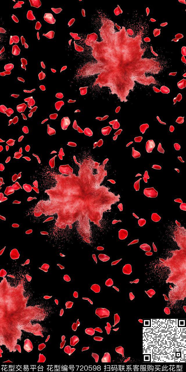 玫瑰花瓣时尚大牌数码印花华亿平台下载（图片编号: 720598） - 瓦栏（Walan）