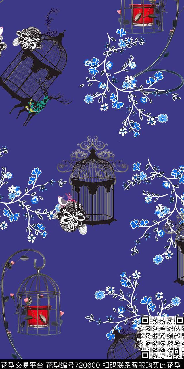 鸟笼大牌树枝数码印花华亿平台下载（图片编号: 720600） - 瓦栏（Walan）