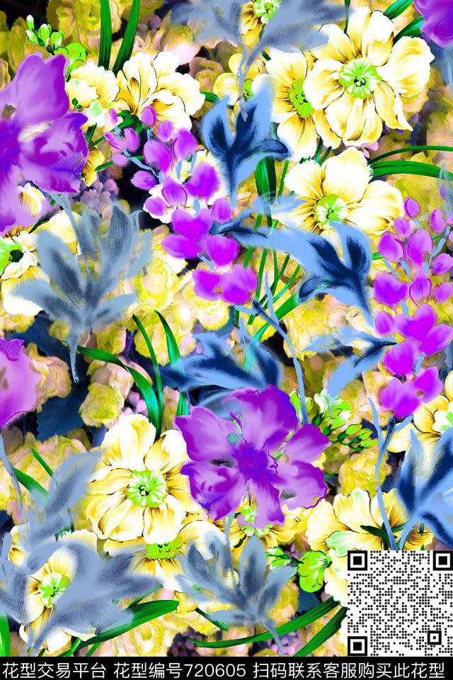 原创水彩画原创手绘大花卉清爽大花卉数码印花华亿平台下载（图片编号: 720605） - 瓦栏（Walan）