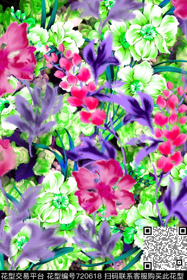 原创水彩画原创手绘大花卉清爽大花卉数码印花华亿平台下载（图片编号: 720618） - 瓦栏（Walan）