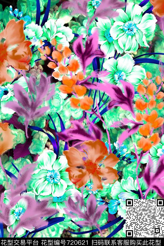原创水彩画原创手绘大花卉清爽大花卉数码印花华亿平台下载（图片编号: 720621） - 瓦栏（Walan）