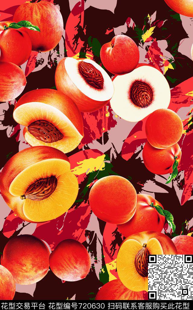 水果桃子红色数码印花华亿平台下载（图片编号: 720630） - 瓦栏（Walan）