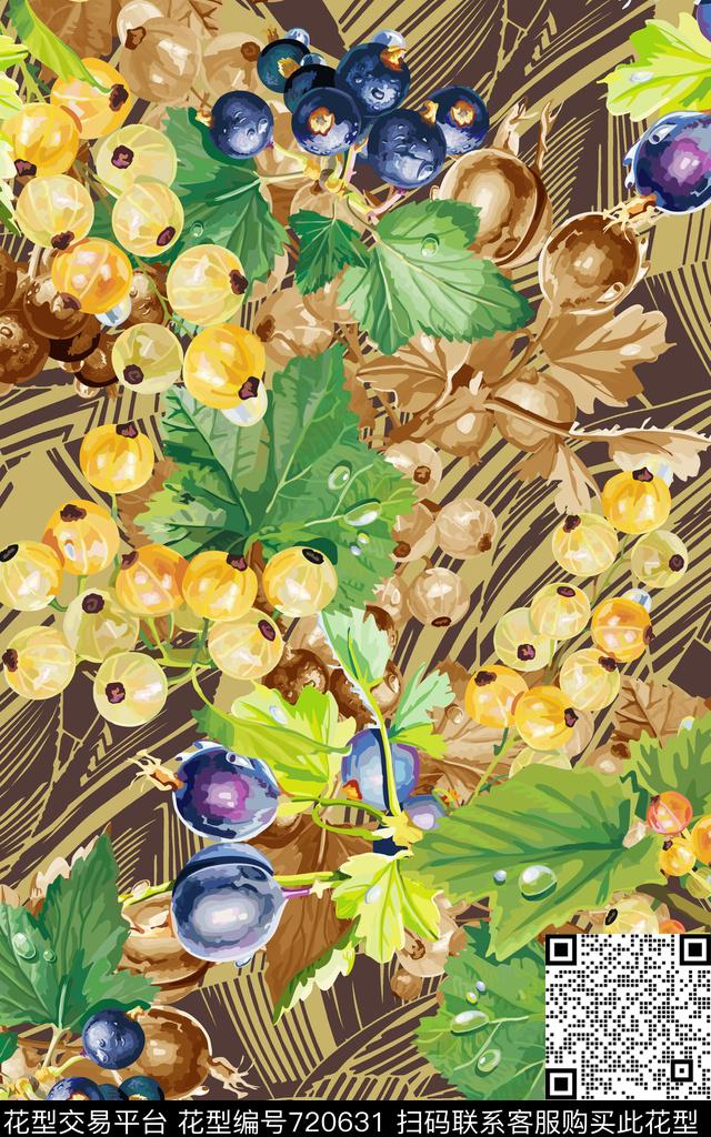 水果樱桃树叶数码印花华亿平台下载（图片编号: 720631） - 瓦栏（Walan）