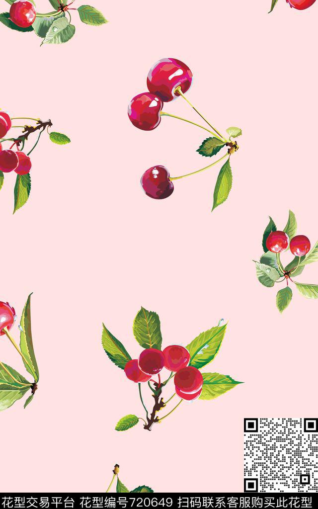水果樱桃可爱数码印花华亿平台下载（图片编号: 720649） - 瓦栏（Walan）
