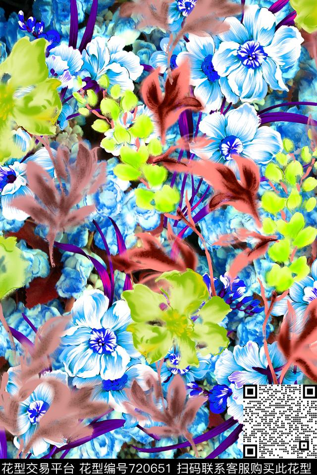 原创水彩画原创手绘大花卉清爽大花卉数码印花华亿平台下载（图片编号: 720651） - 瓦栏（Walan）