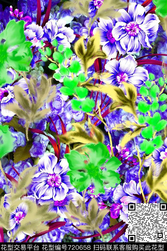 原创水彩画原创手绘大花卉清爽大花卉数码印花华亿平台下载（图片编号: 720658） - 瓦栏（Walan）