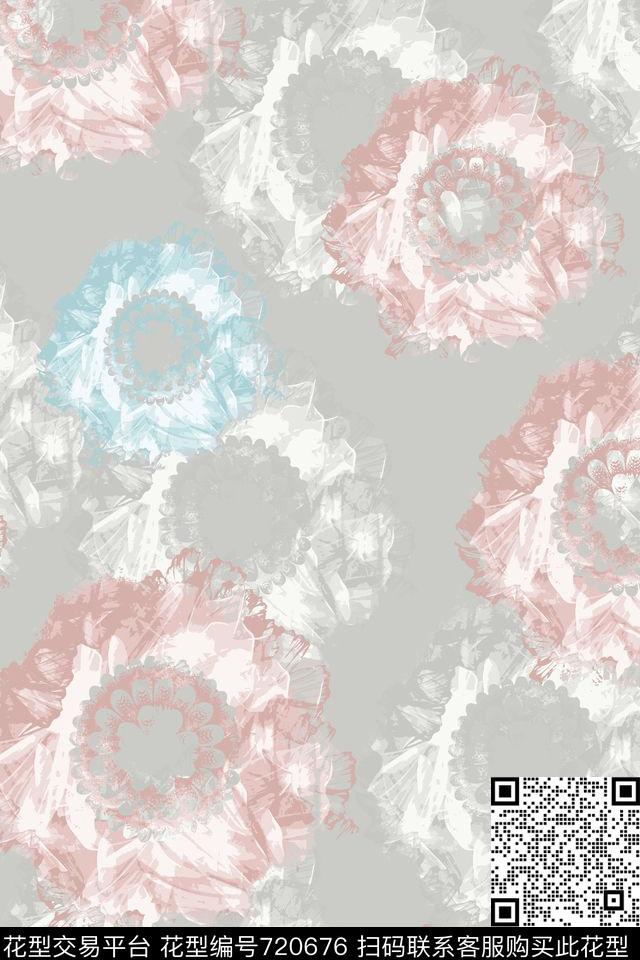 清新花卉抽象数码印花华亿平台下载（图片编号: 720676） - 瓦栏（Walan）