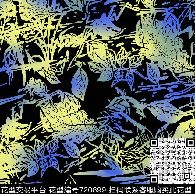 抽象花卉树叶2016年冬季流行大牌风手绘树叶抽象几何传统印花华亿平台下载（图片编号: 720699） - 瓦栏（Walan）