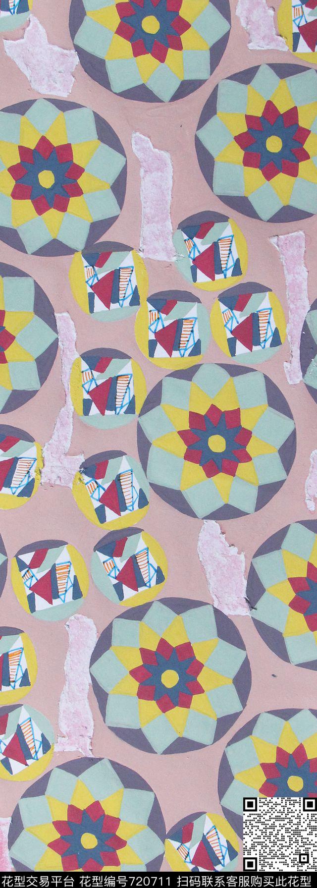 几何解构圆形数码印花华亿平台下载（图片编号: 720711） - 瓦栏（Walan）